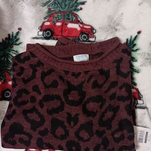Time and Tru Burgundy and Black Leopard Print Sweater